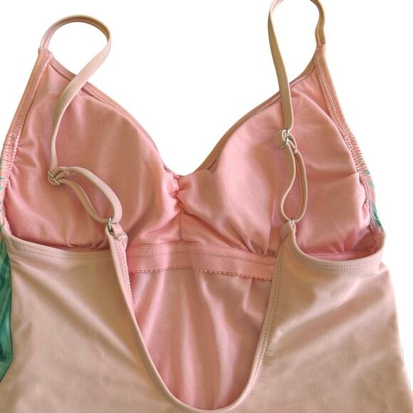 XHILARATION Peach Green Tropical Palm Tree Print One Piece Swimsuit Women's Sz M - Picture 8 of 13